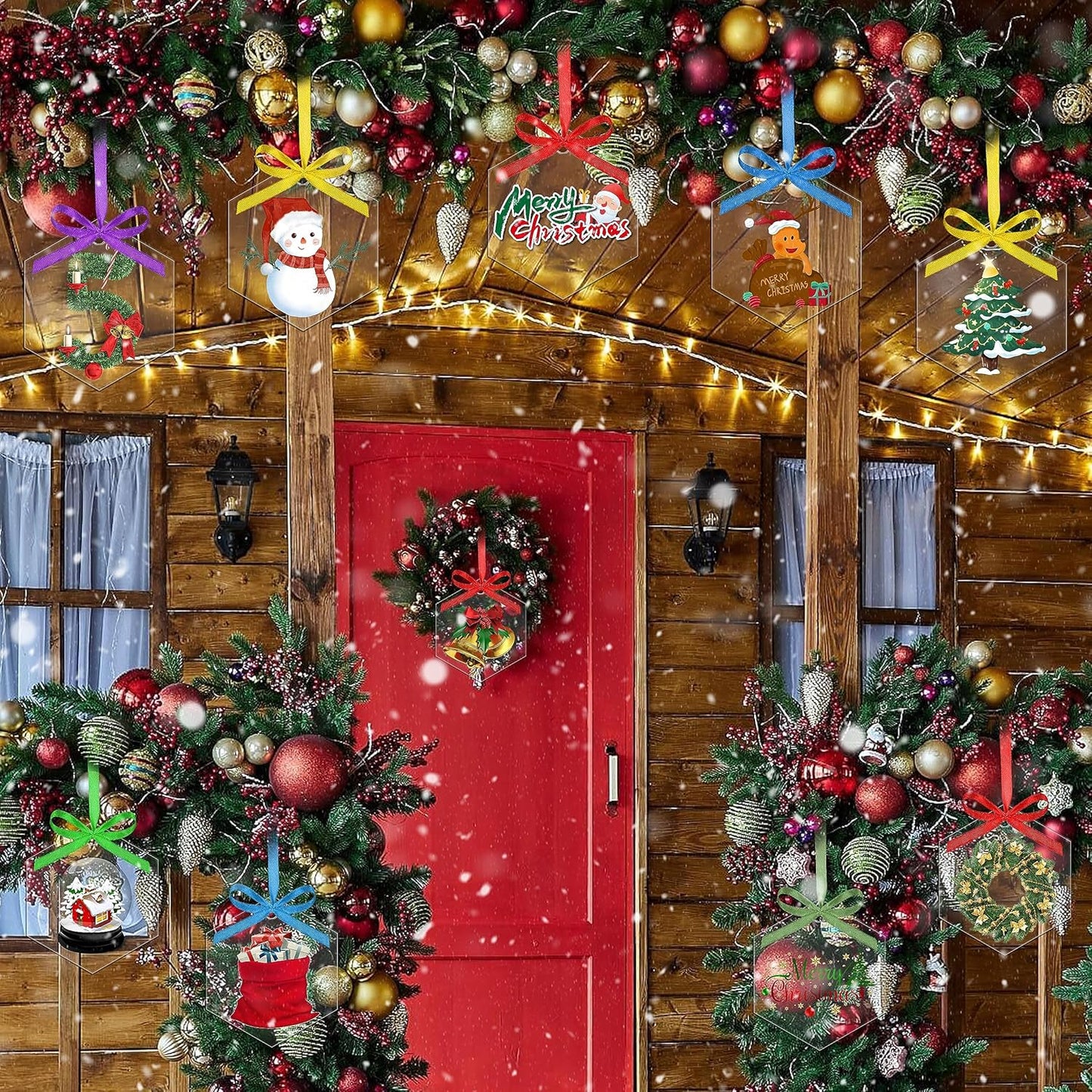 40 Pieces Christmas Hanging Ornaments Set 3''Christmas Ornament Acrylic Blank with 50Pcs 25 Color Ribbons for Christmas Tree DIY Decor (Classic Hexagon, 40.00)